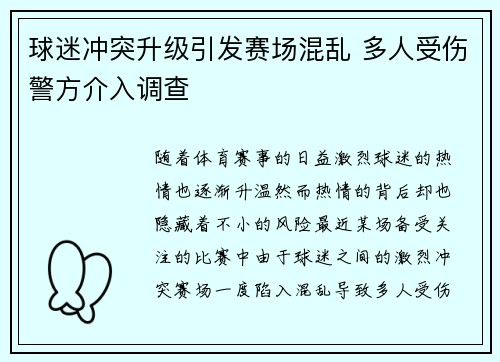 球迷冲突升级引发赛场混乱 多人受伤警方介入调查